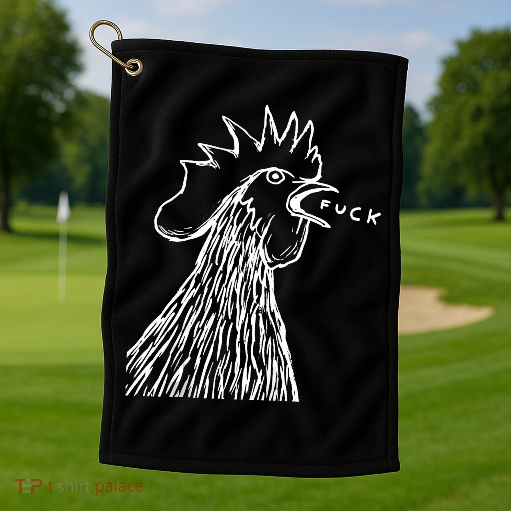 Funny Chicken Rooster Saying Fuck Golf Towel