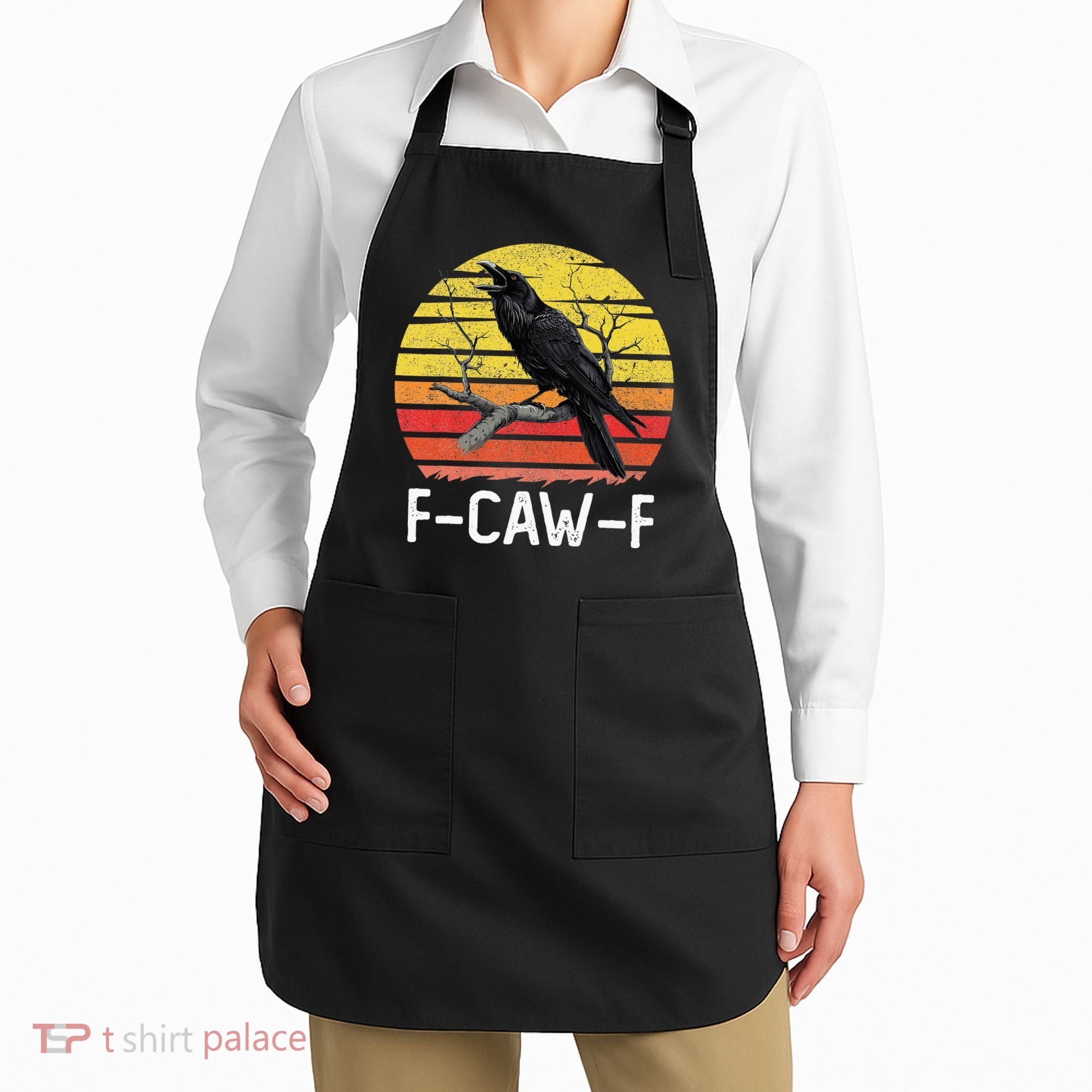 Funny Crow Retro Sunset Moonlit Raven Lovers F Caw F Apron