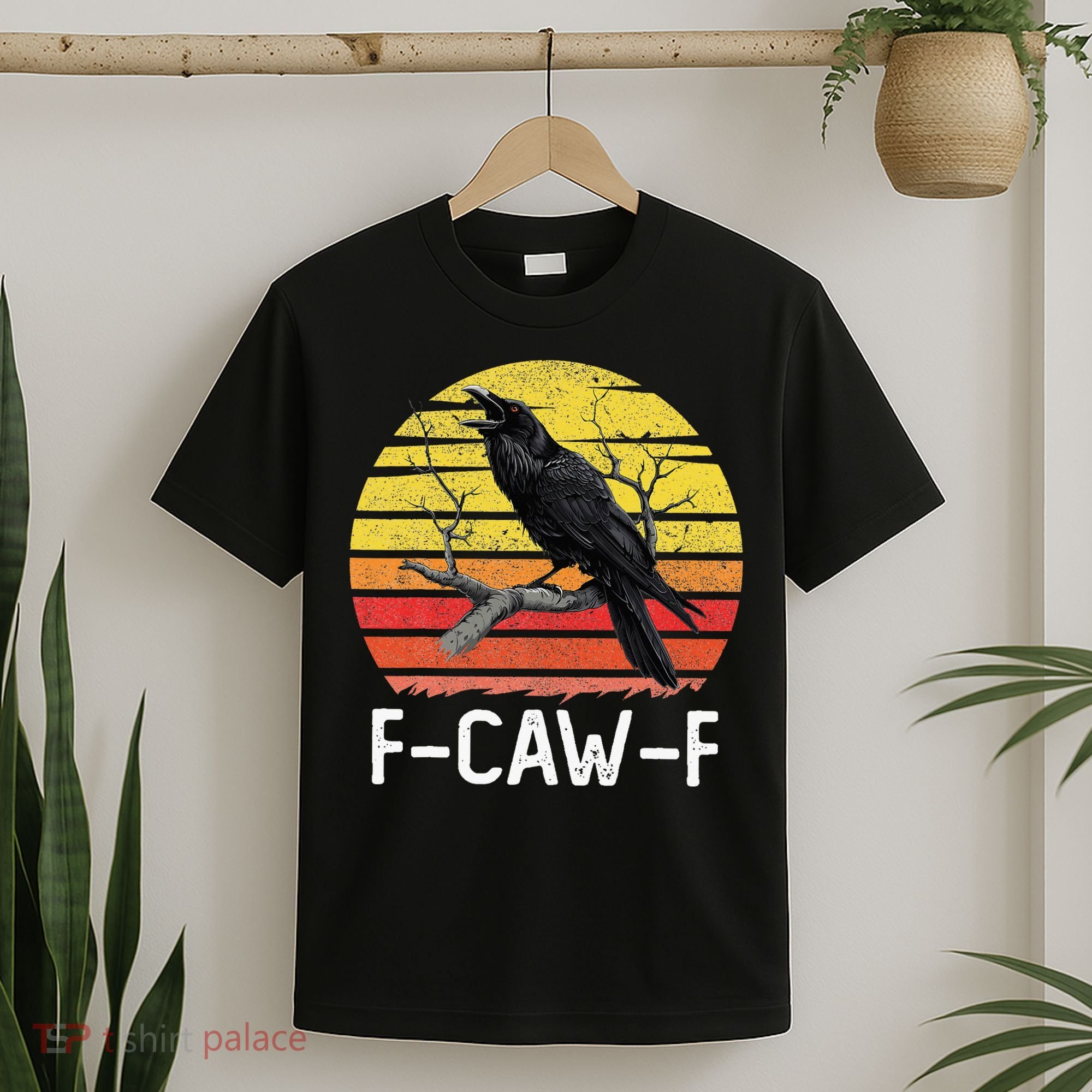 Funny Crow Retro Sunset Moonlit Raven Lovers F Caw F T-Shirt