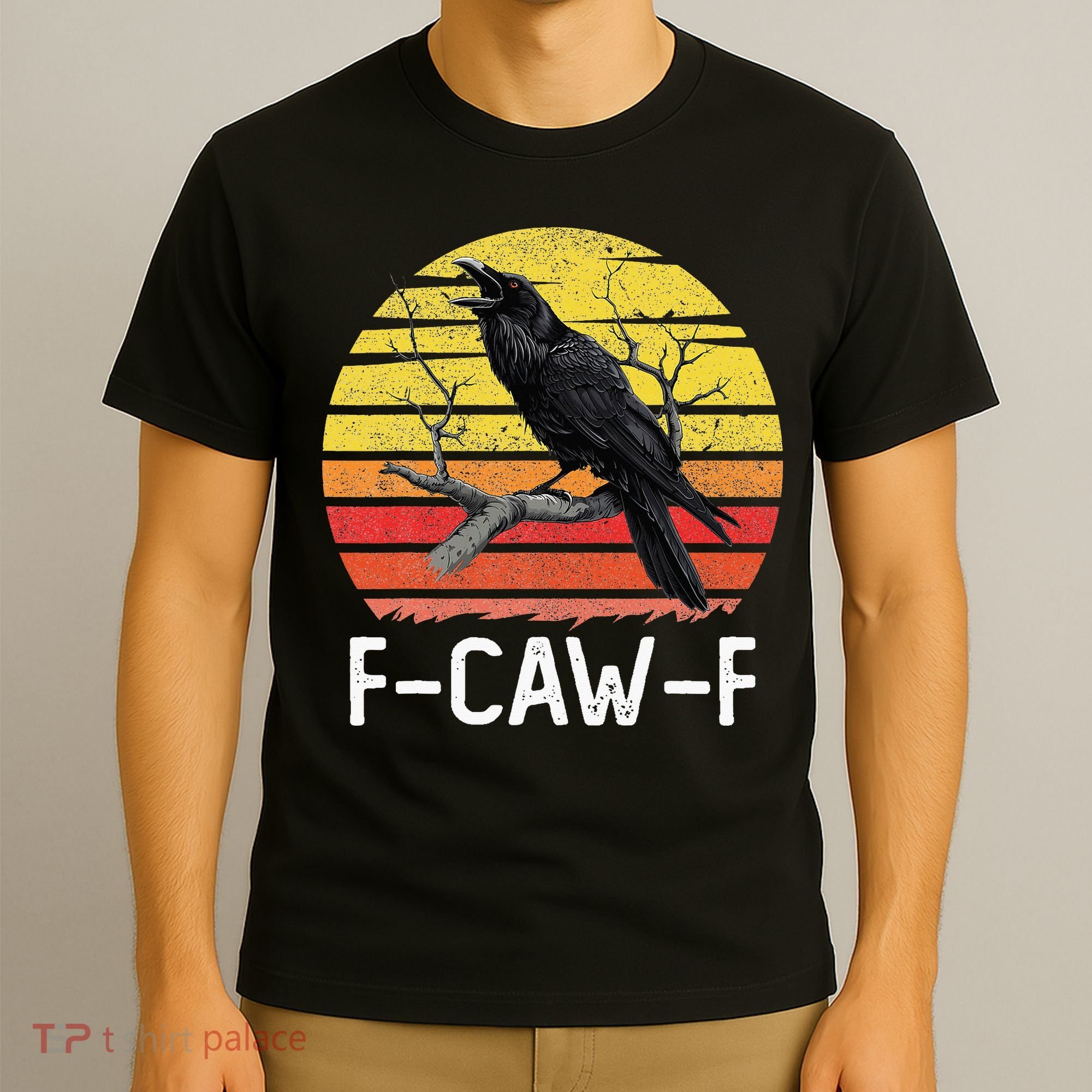 Funny Crow Retro Sunset Moonlit Raven Lovers F Caw F T-Shirt