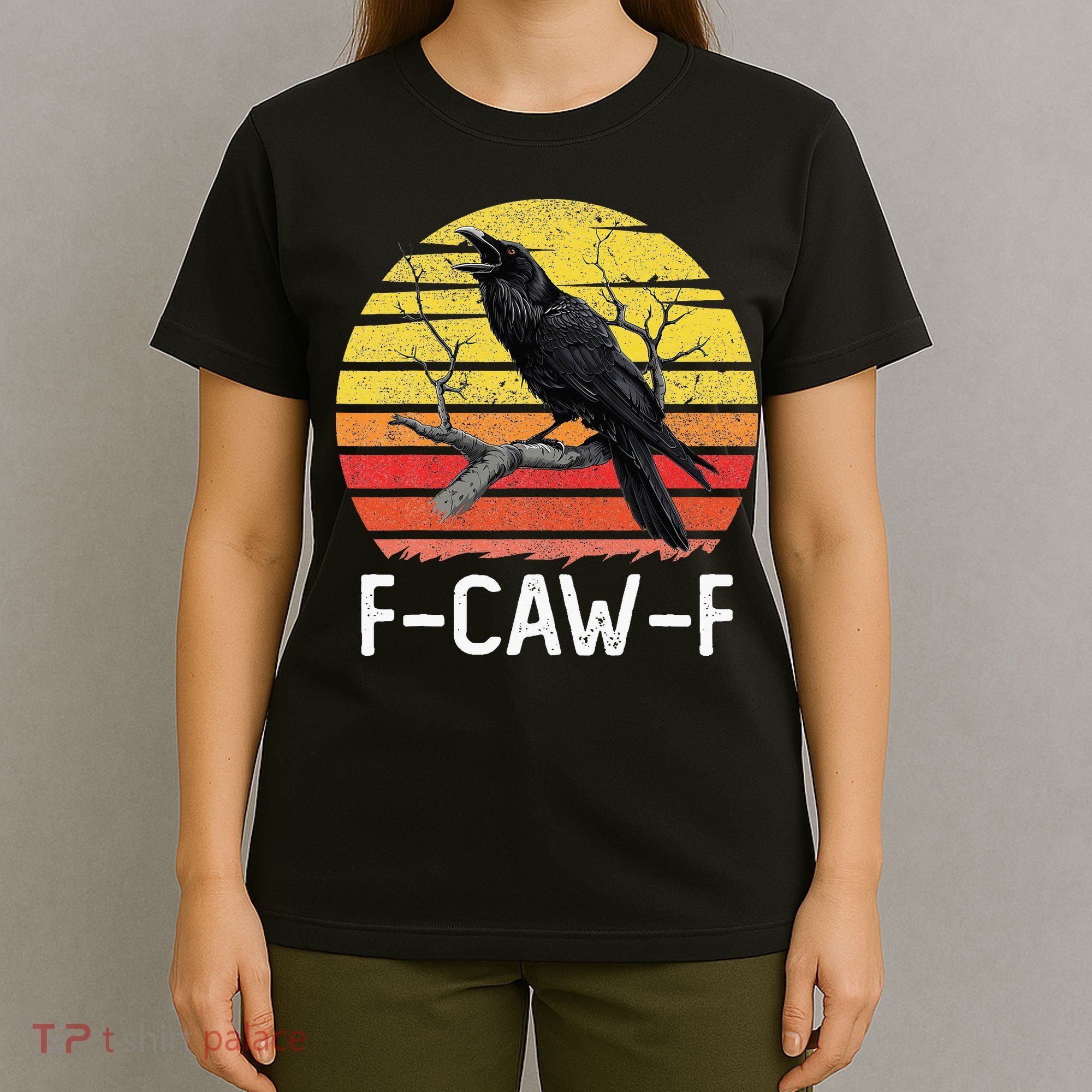 Funny Crow Retro Sunset Moonlit Raven Lovers F Caw F T-Shirt