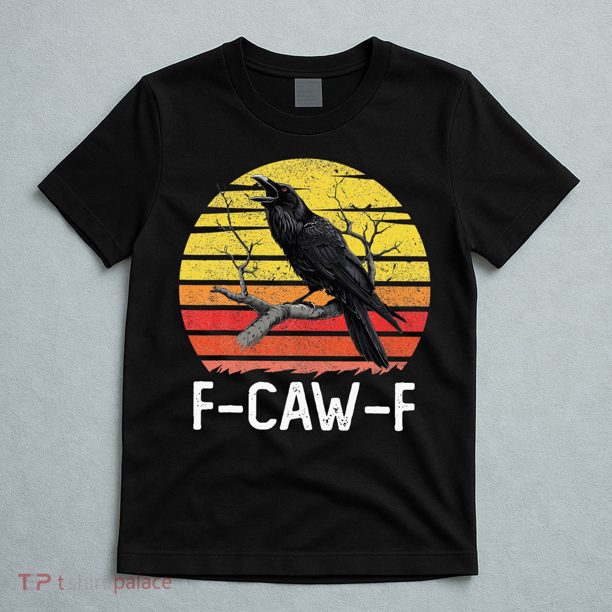 Funny Crow Retro Sunset Moonlit Raven Lovers F Caw F T-Shirt