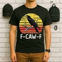 Funny Crow Retro Sunset Moonlit Raven Lovers F Caw F T-Shirt thumb 6