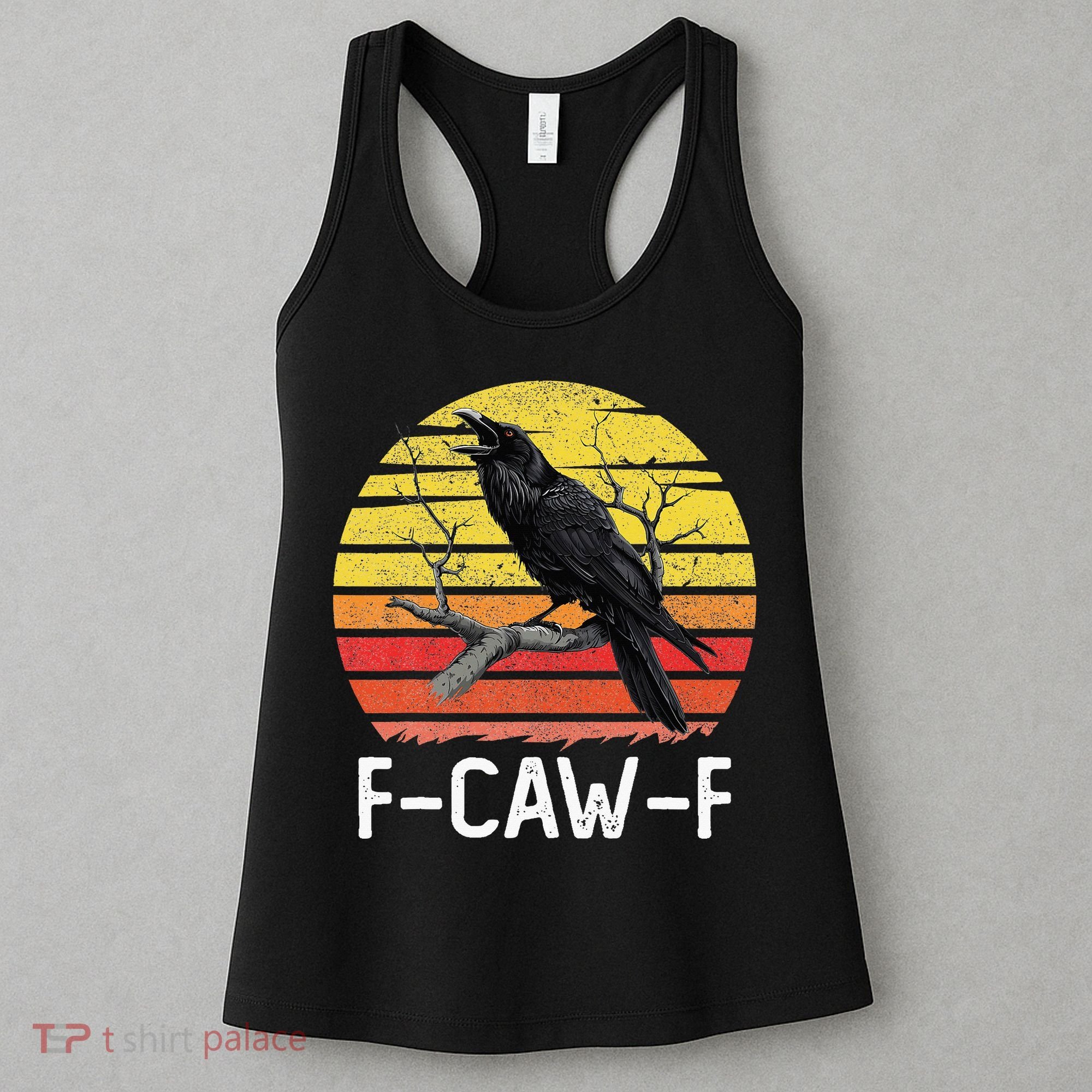 Funny Crow Retro Sunset Moonlit Raven Lovers F Caw F Women's Tank Top