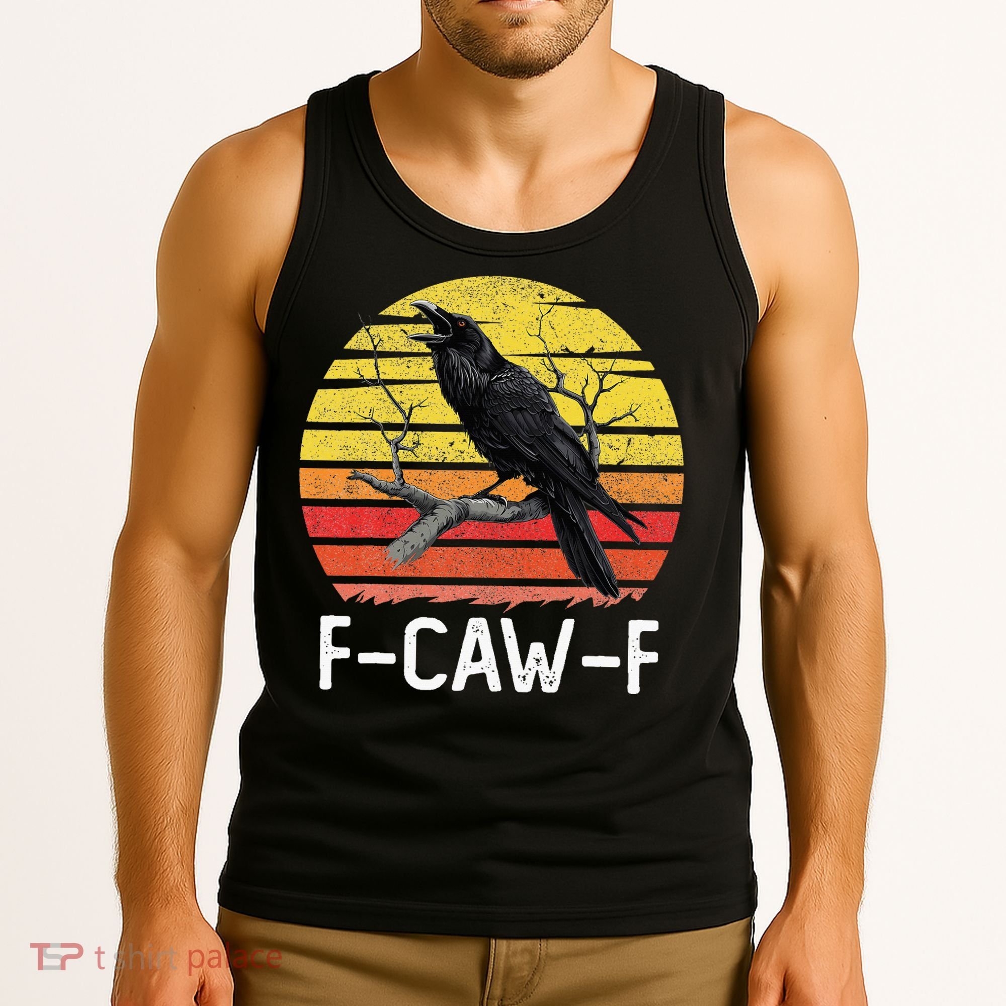 Funny Crow Retro Sunset Moonlit Raven Lovers F Caw F Tank Top