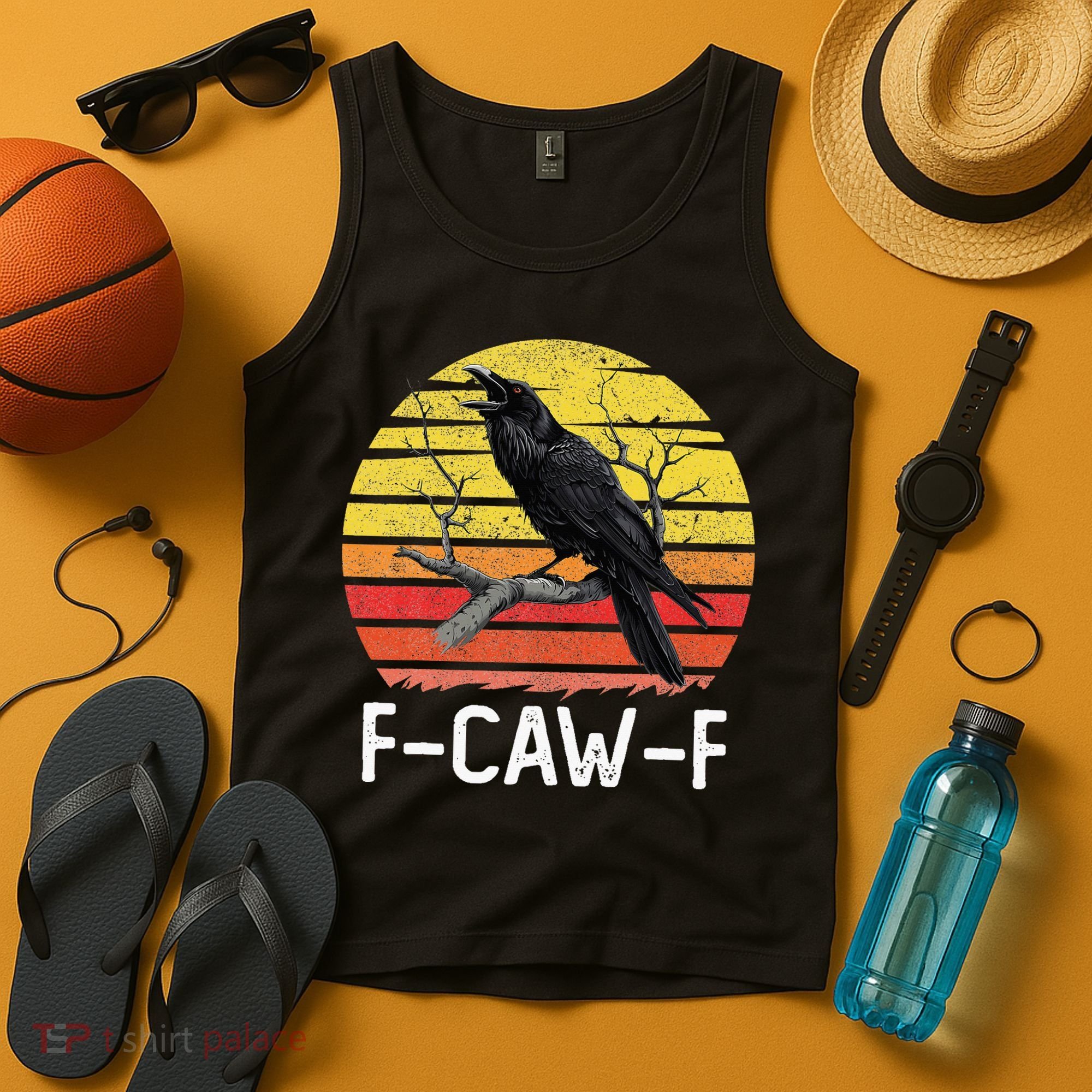 Funny Crow Retro Sunset Moonlit Raven Lovers F Caw F Tank Top