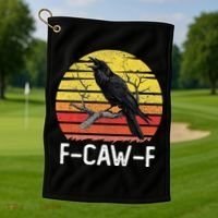 Funny Crow Retro Sunset Moonlit Raven Lovers F Caw F Golf Towel thumb 1
