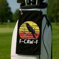 Funny Crow Retro Sunset Moonlit Raven Lovers F Caw F Golf Towel thumb 2