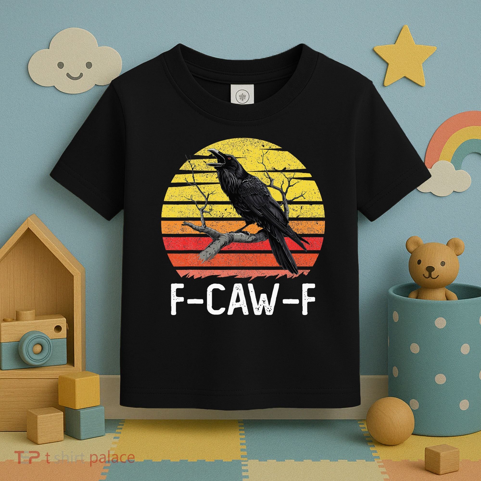 Funny Crow Retro Sunset Moonlit Raven Lovers F Caw F Toddler T-Shirt