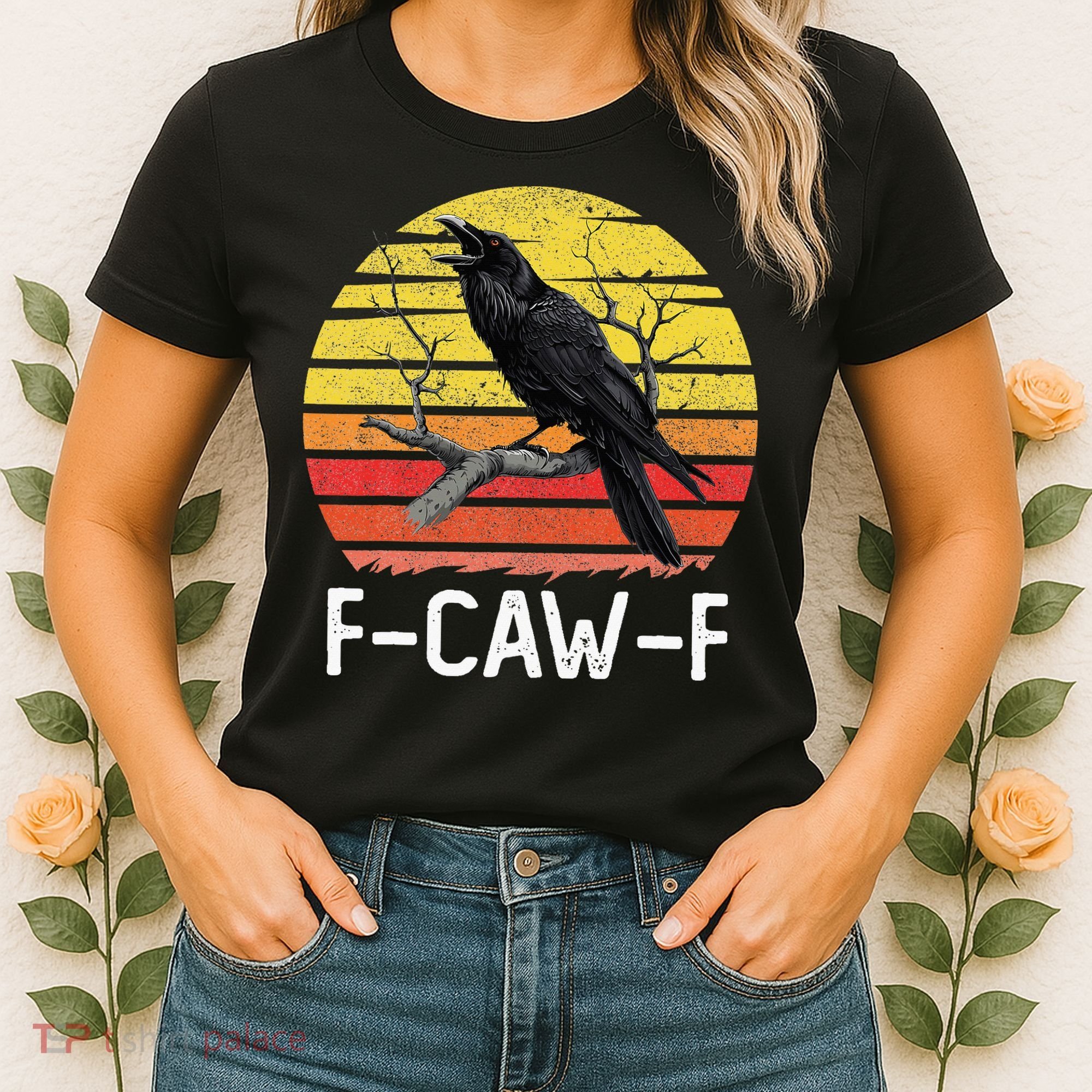 Funny Crow Retro Sunset Moonlit Raven Lovers F Caw F Women's T-Shirt