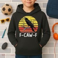 Funny Crow Retro Sunset Moonlit Raven Lovers F Caw F Kids Hoodie thumb 2