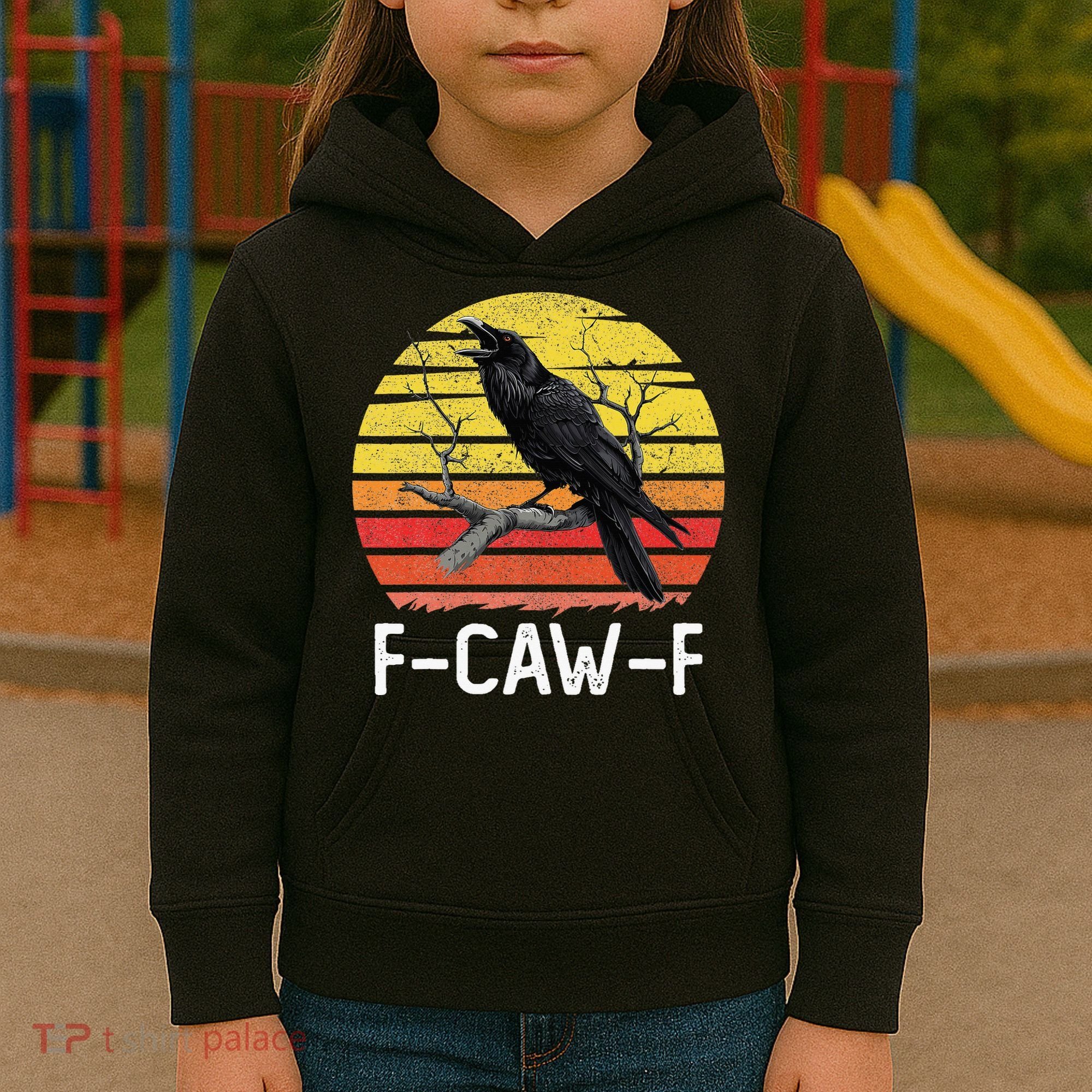 Funny Crow Retro Sunset Moonlit Raven Lovers F Caw F Kids Hoodie