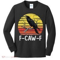 Funny Crow Retro Sunset Moonlit Raven Lovers F Caw F Kids Long Sleeve Shirt thumb 0