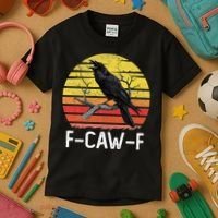 Funny Crow Retro Sunset Moonlit Raven Lovers F Caw F Kids T-Shirt thumb 3