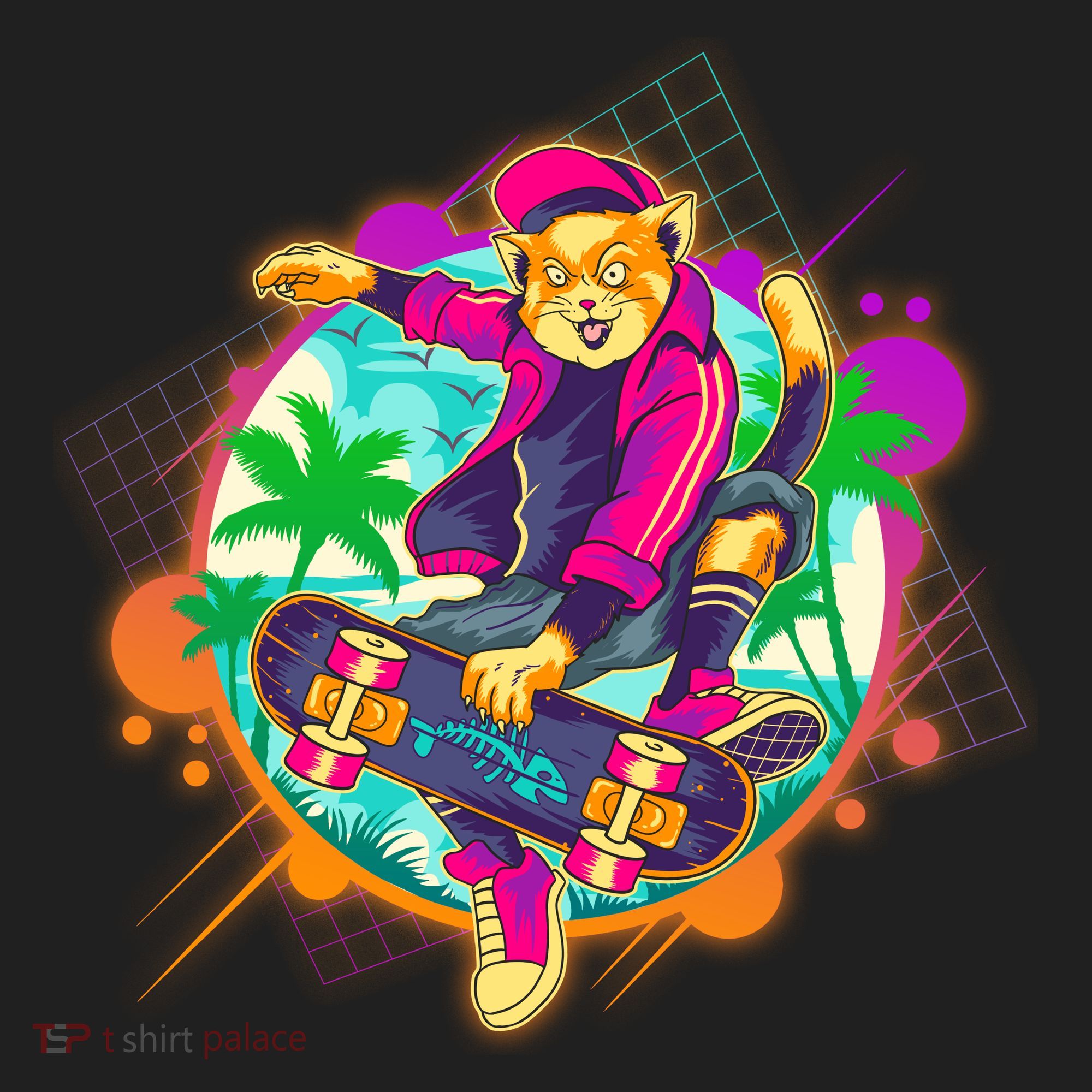 Funny Cool Retro 80s Skatebording Cat Women's Sweatshirt
