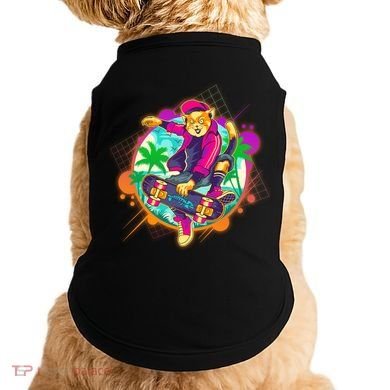 Funny Cool Retro 80s Skatebording Cat Doggie Tank