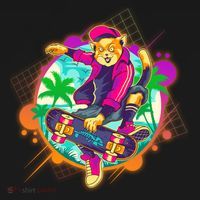 Funny Cool Retro 80s Skatebording Cat Doggie Tank thumb 4