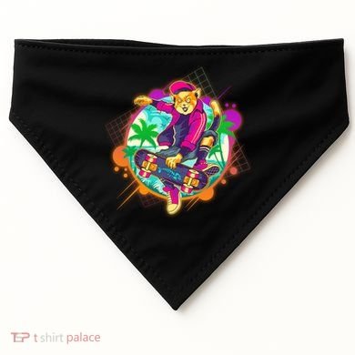 Funny Cool Retro 80s Skatebording Cat USA-Made Doggie Bandana