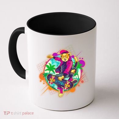 Funny Cool Retro 80s Skatebording Cat Coffee Mug