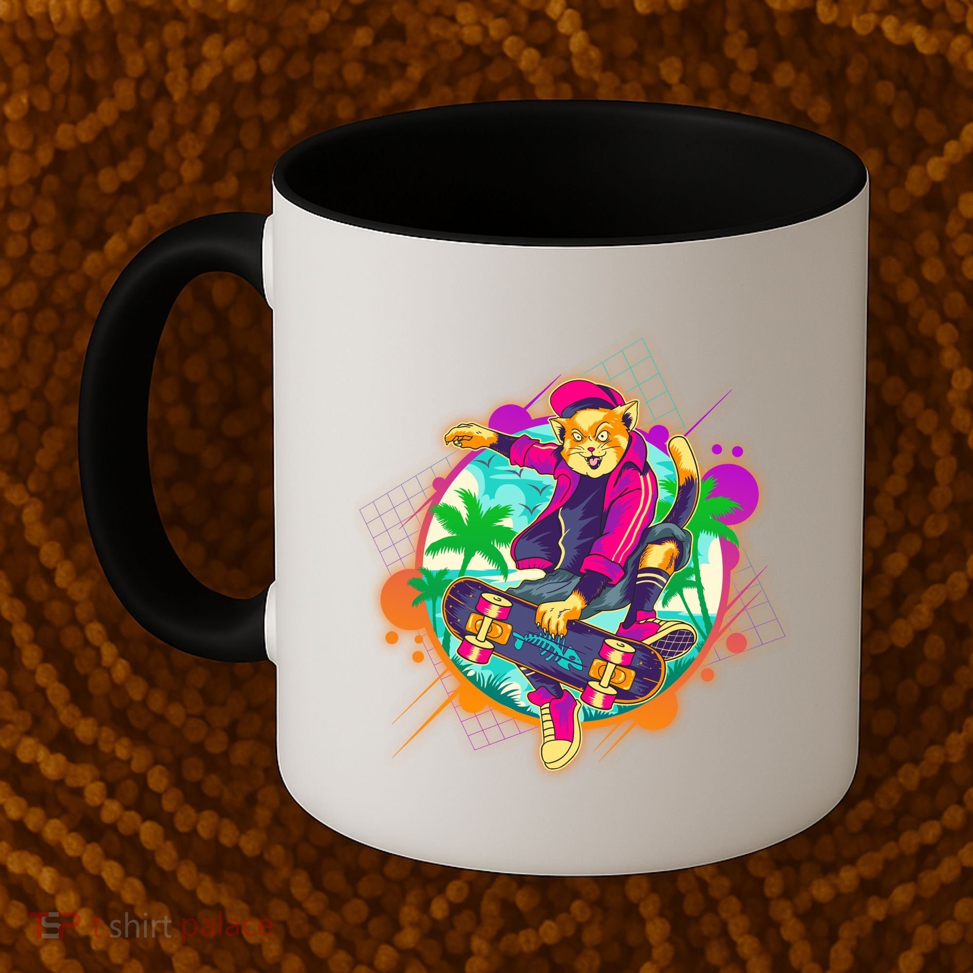 Funny Cool Retro 80s Skatebording Cat Coffee Mug