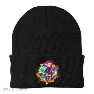 Funny Cool Retro 80s Skatebording Cat Beanie