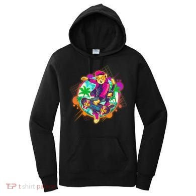 Funny Cool Retro 80s Skatebording Cat Women's Hoodie