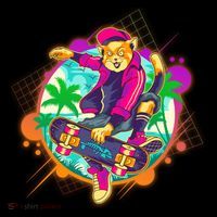 Funny Cool Retro 80s Skatebording Cat Women's Hoodie thumb 2