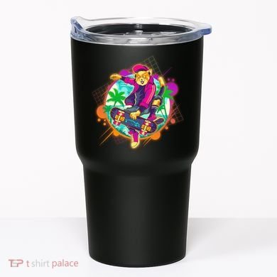 Funny Cool Retro 80s Skatebording Cat Tumbler