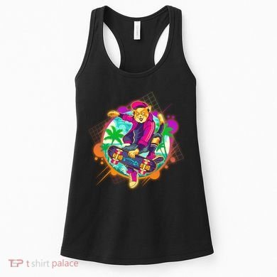 Funny Cool Retro 80s Skatebording Cat Women's Tank Top