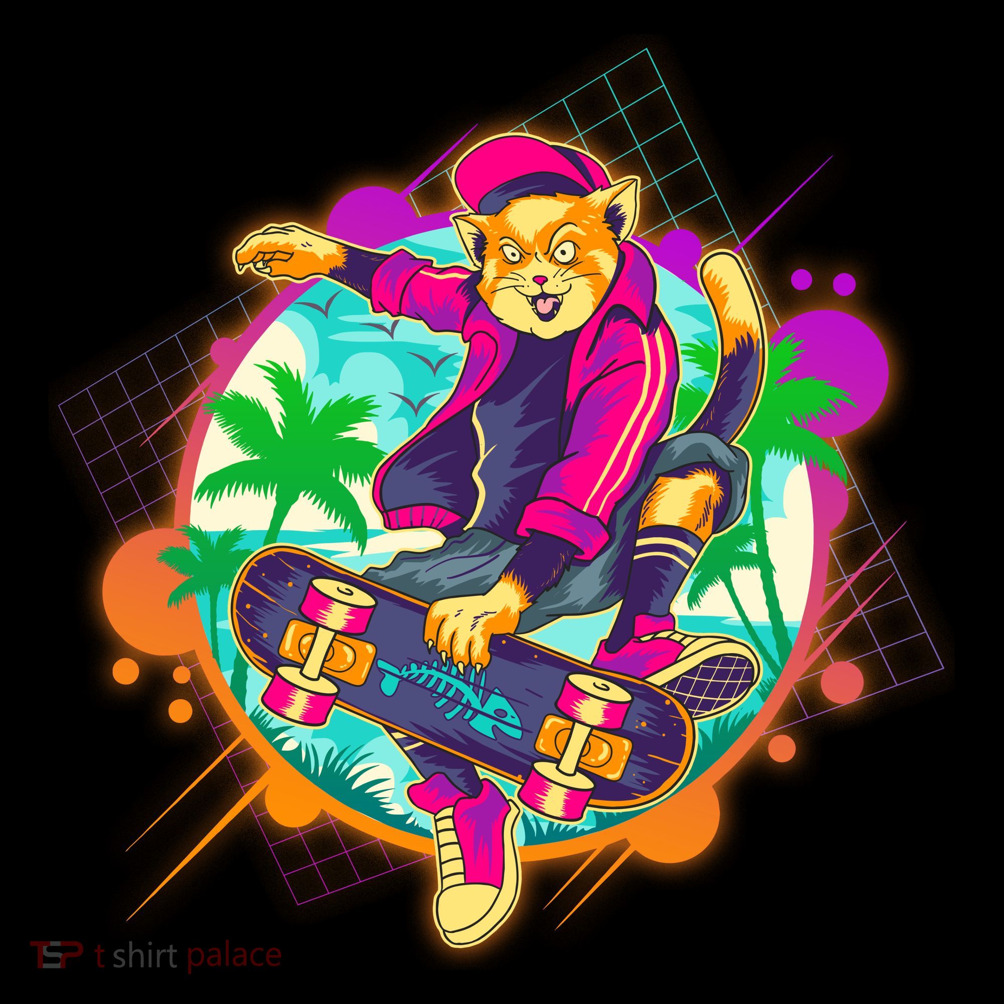 Funny Cool Retro 80s Skatebording Cat Women's Tank Top