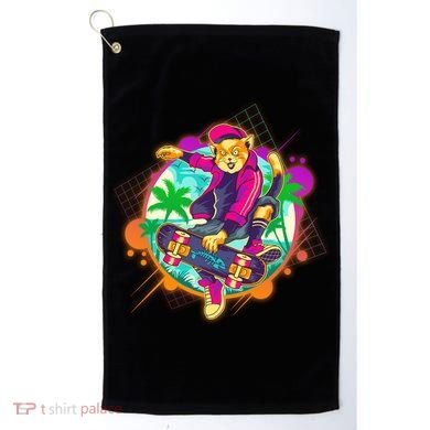 Funny Cool Retro 80s Skatebording Cat Golf Towel