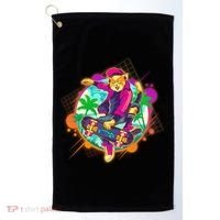 Funny Cool Retro 80s Skatebording Cat Golf Towel thumb 0