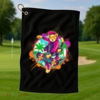 Funny Cool Retro 80s Skatebording Cat Golf Towel thumb 1