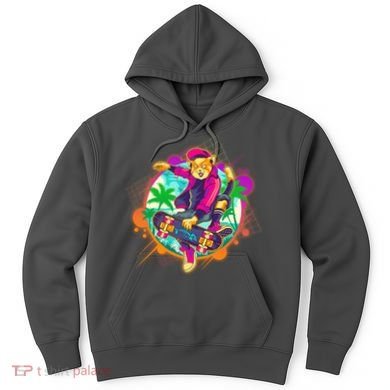 Funny Cool Retro 80s Skatebording Cat Hoodie