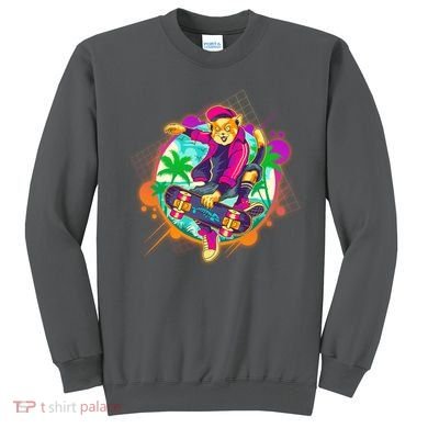 Funny Cool Retro 80s Skatebording Cat Sweatshirt