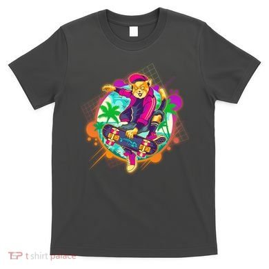 Funny Cool Retro 80s Skatebording Cat T-Shirt