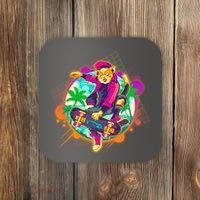 Funny Cool Retro 80s Skatebording Cat Coaster thumb 0