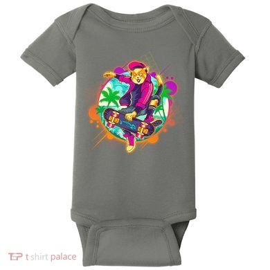 Funny Cool Retro 80s Skatebording Cat Baby Bodysuit