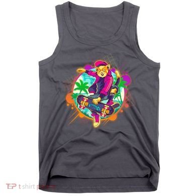 Funny Cool Retro 80s Skatebording Cat Tank Top