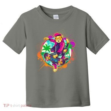 Funny Cool Retro 80s Skatebording Cat Toddler T-Shirt