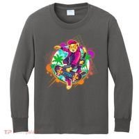 Funny Cool Retro 80s Skatebording Cat Kids Long Sleeve Shirt thumb 0