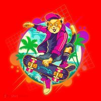 Funny Cool Retro 80s Skatebording Cat Santa Hat thumb 1