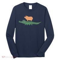 Funny Capybara Riding On A Crocodile Long Sleeve Shirt thumb 0