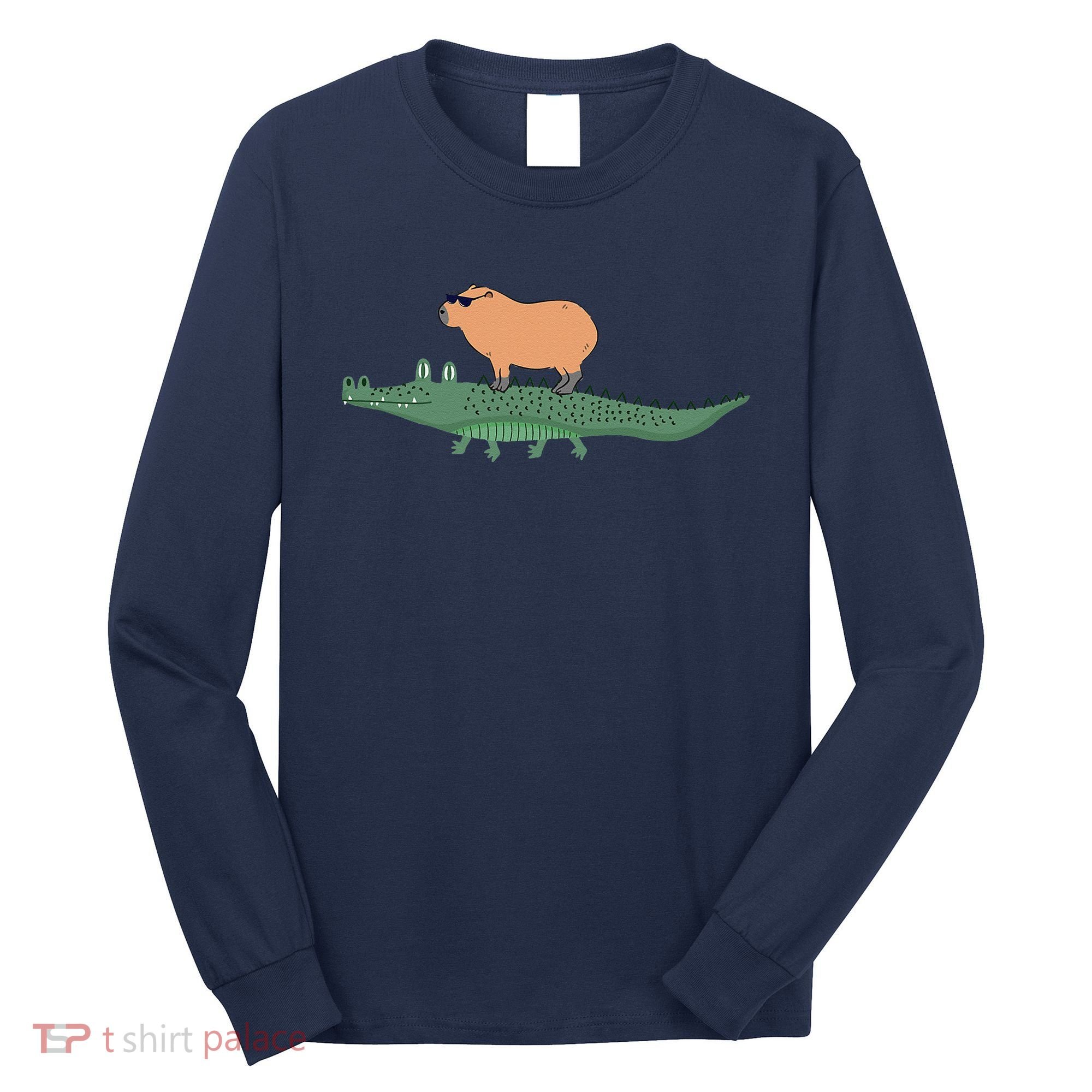 Funny Capybara Riding On A Crocodile Long Sleeve Shirt