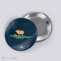 Funny Capybara Riding On A Crocodile Button thumb 0