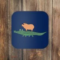 Funny Capybara Riding On A Crocodile Coaster thumb 0