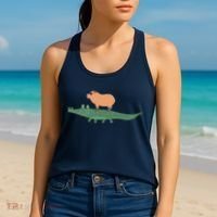 Funny Capybara Riding On A Crocodile Women's Tank Top thumb 2
