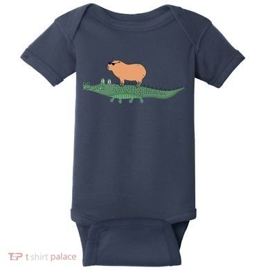 Funny Capybara Riding On A Crocodile Baby Bodysuit