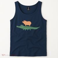 Funny Capybara Riding On A Crocodile Tank Top thumb 2