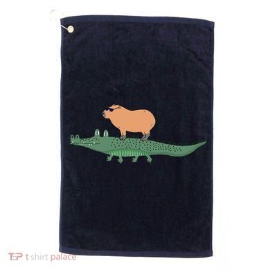 Funny Capybara Riding On A Crocodile Golf Towel